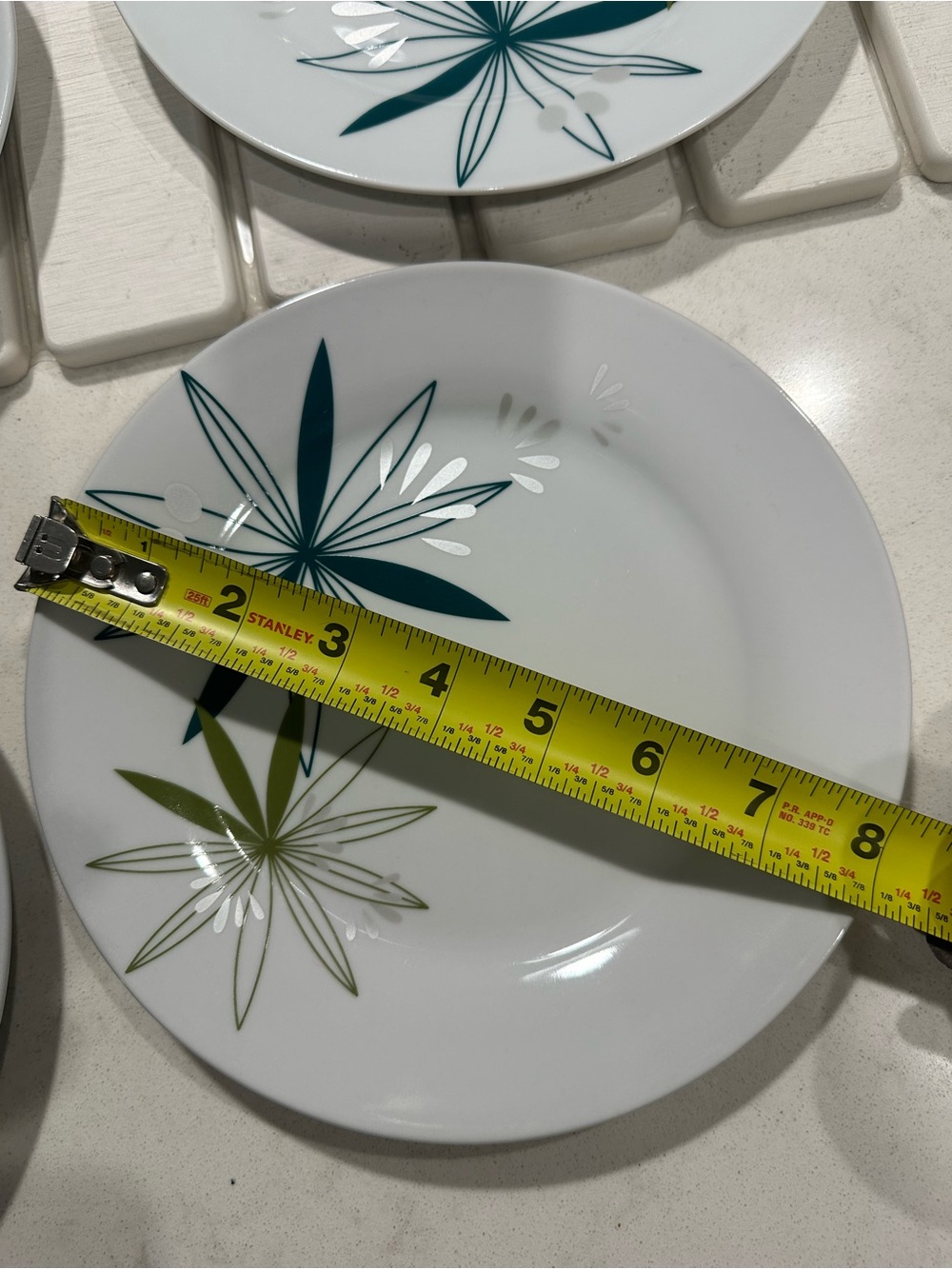 Pier 1 Dessert or Salad Plates White Teal Olive Mid-Century Modern Design (6) - Picture 8 of 9